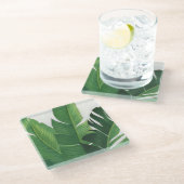 Pura Vida - Tropische Blätter Glasuntersetzer (Schrägansicht)