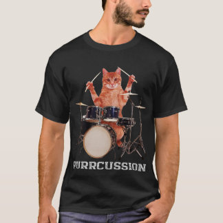 Purcussion Funny Cat Drummer On Drum Set Percuss T-Shirt