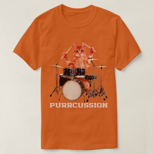 Purcussion Funny Cat Drummer On Drum Set Percuss T-Shirt (Design vorne)