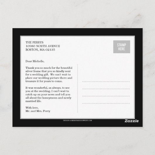 Pure Elegance Wedding Thank You Card - White Postkarte (Rückseite)