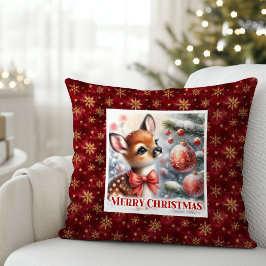Pure festive scene baby fawn Christmas pillow  Kissen