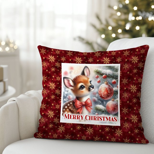 Pure festive scene baby fawn Christmas pillow  Kissen (Pure festive scene baby fawn Christmas pillow (48))