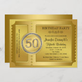 Pure Gold Ticket 50. Geburtstagsparty Einladung (Vorne/Hinten)