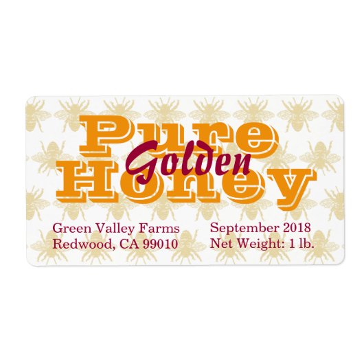 Pure Golden Honey Jar Food Labels (Vorne)
