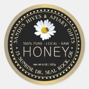 PURE LOCAL RAW HONEY schwarzes Gold mit Bienenblüt Runder Aufkleber