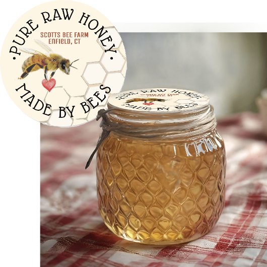 PURE RAW HONEY Honeybee Honeycomb and Heart Classi Runder Aufkleber