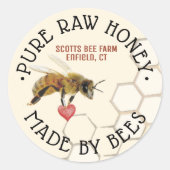 PURE RAW HONEY Honeybee Honeycomb and Heart Classi Runder Aufkleber (Vorderseite)