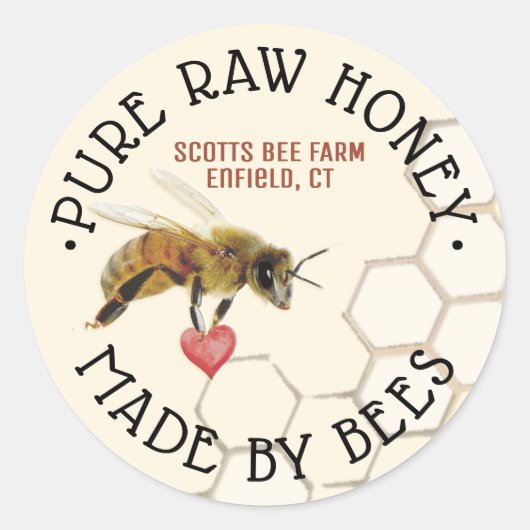 PURE RAW HONEY Honeybee Honeycomb and Heart Classi Runder Aufkleber (Vorderseite)