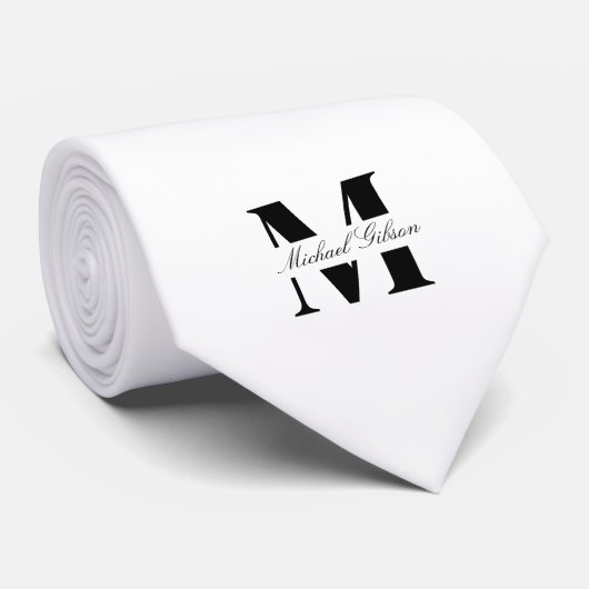 Pure White | Custom Monogram Wedding Groomsmen  Krawatte (Gerollt)