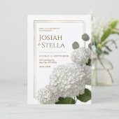 Pure White Minimalist Hydrangea Gold Frame Wedding Einladung (Stehend Vorderseite)