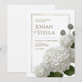 Pure White Minimalist Hydrangea Gold Frame Wedding Einladung (Vorne/Hinten)