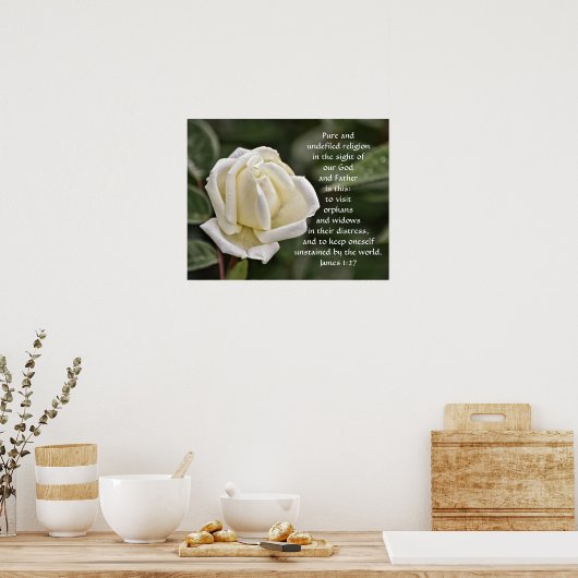 Pure White Rose Bible Scripte Poster (Küche)