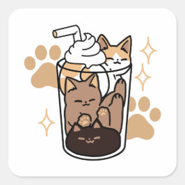 Purer Blend: Cat and Coffee Art for Pet Lovers Quadratischer Aufkleber
