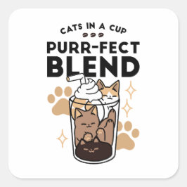 Purer Blend: Cat and Coffee Art for Pet Lovers Quadratischer Aufkleber