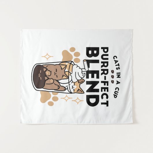 Purer Blend: Cat and Coffee Art for Pet Lovers Wandteppich (Vorderseite (Horizontal))