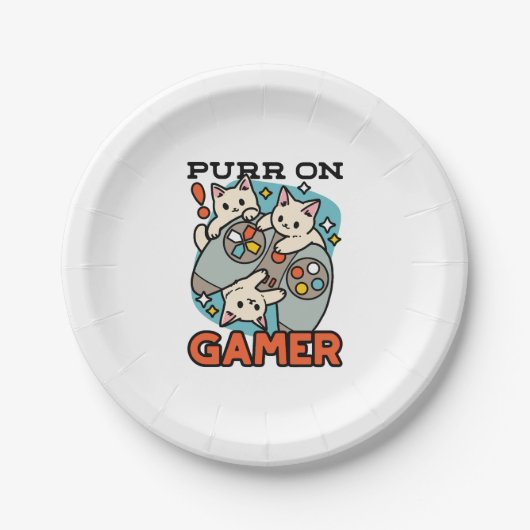 Purer On Gamer - Niedliches Cat Gaming Design Pappteller (Vorderseite)