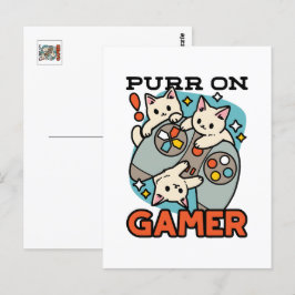 Purer On Gamer - Niedliches Cat Gaming Design Postkarte