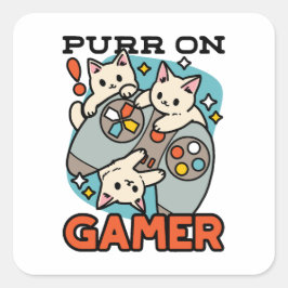 Purer On Gamer - Niedliches Cat Gaming Design Quadratischer Aufkleber