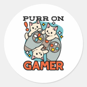 Purer On Gamer - Niedliches Cat Gaming Design Runder Aufkleber