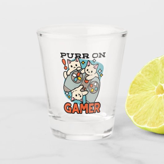 Purer On Gamer - Niedliches Cat Gaming Design Schnapsglas (Vorderseite)