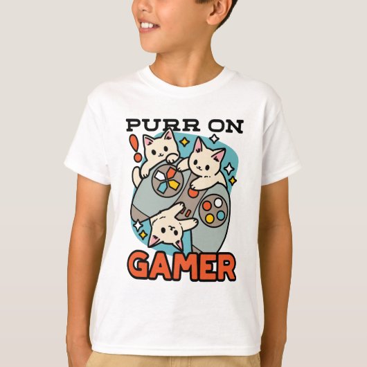 Purer On Gamer - Niedliches Cat Gaming Design T-Shirt (Vorderseite)