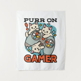 Purer On Gamer - Niedliches Cat Gaming Design Wandteppich