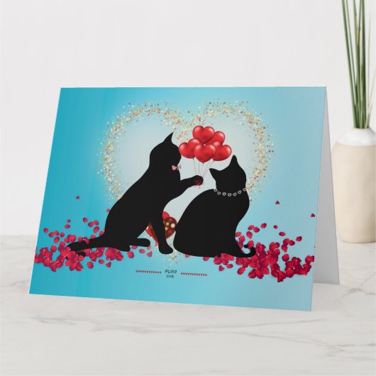 Purere Liebe - Katze Valentinballons - Geschenktüt Karte (Vorderseite)