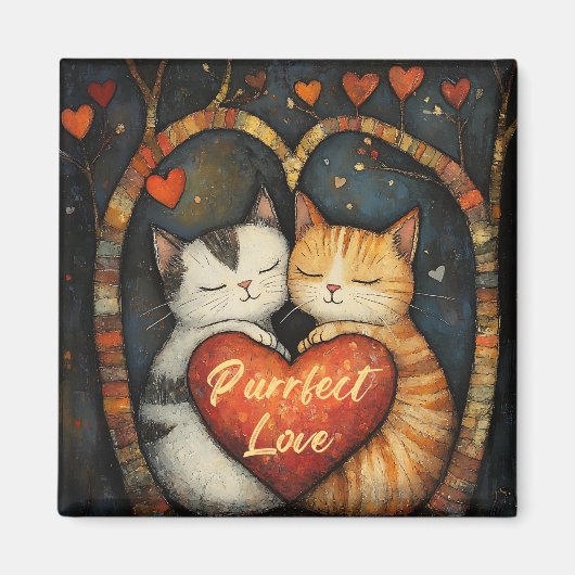 Purfact Liebe Ein gemütliches Cat Embrace Artwork Magnet (Vorne)