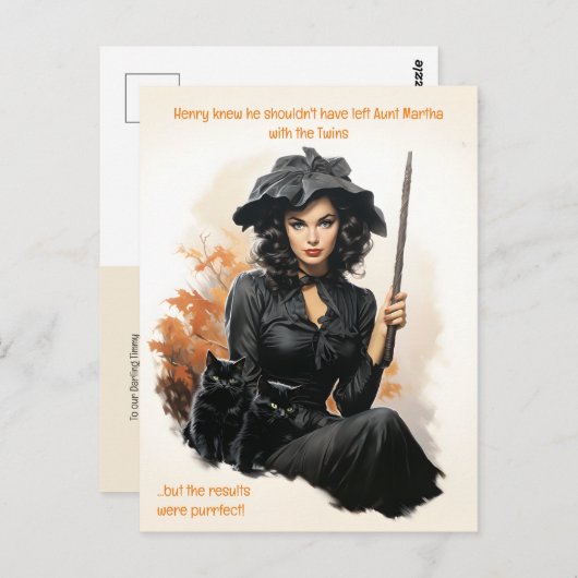 Purfect Babysitter Haushalt Halloween Postkarte (Vorne/Hinten)