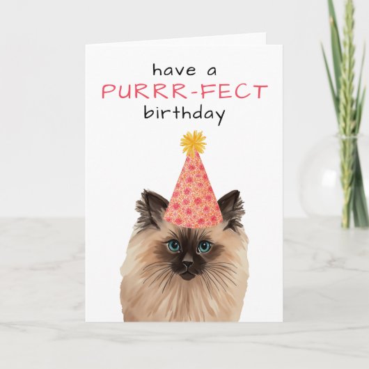 Purfect Birthday Cat Aquarell Geburtstagskarte Dankeskarte (Vorderseite)