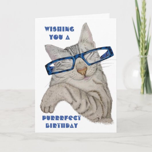 Purfect Birthday Niedlich Cat in Specs Karte (Vorderseite)