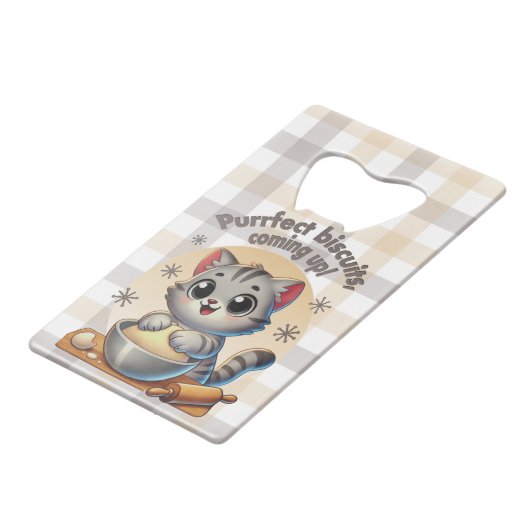 "Purfect biscuits, kommend" Katzenkuppe Geldbeutel Flaschenöffner (Rückseite Schrägansicht)