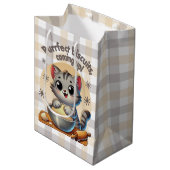 "Purfect biscuits, kommend" Katzenkuppe Mittlere Geschenktüte (Vorderseite Schrägansicht)