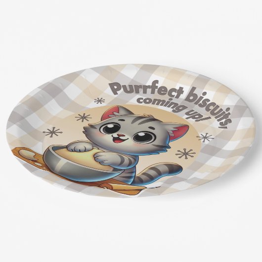 "Purfect biscuits, kommend" Katzenkuppe Pappteller (Schrägansicht)