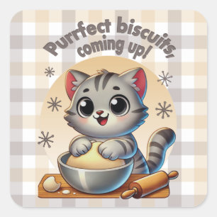 "Purfect biscuits, kommend" Katzenkuppe Quadratischer Aufkleber