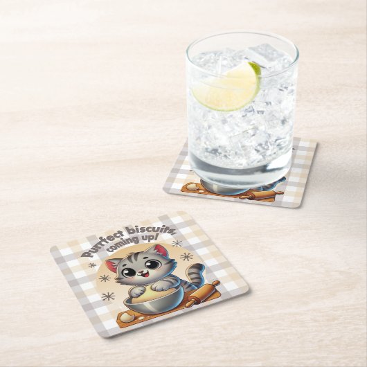 "Purfect biscuits, kommend" Katzenkuppe Rechteckiger Pappuntersetzer (Vor Ort)