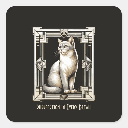 Purfect Cat Design im Schwarz-Weiß-Jugendstil Quadratischer Aufkleber (Vorderseite)