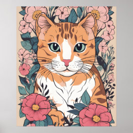Purfect Cat Feline Floral Art, Cat Blume Art Poster