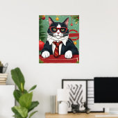 Purfect Cat im Anzug Funny Digital Art, Weihnachte Poster (Heimbüro)