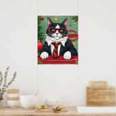 Purfect Cat im Anzug Funny Digital Art, Weihnachte Poster (Küche)