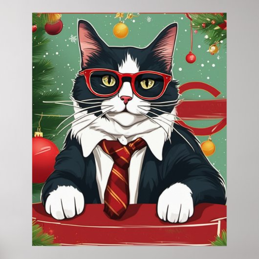 Purfect Cat im Anzug Funny Digital Art, Weihnachte Poster (Vorne)
