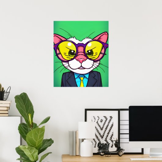 Purfect Cat in Anzug Malerei digitaler Kunst, Wall Poster (Heimbüro)