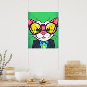 Purfect Cat in Anzug Malerei digitaler Kunst, Wall Poster (Küche)
