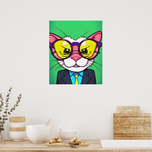 Purfect Cat in Anzug Malerei digitaler Kunst, Wall Poster (Küche)