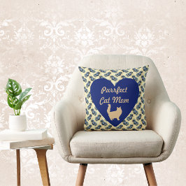 Purfect Cat Mama Blau und Gelb Herz Kissen