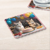 Purfect Celebration: Geburtstagsparty einer Katze, Untersetzer (angewinkelt)