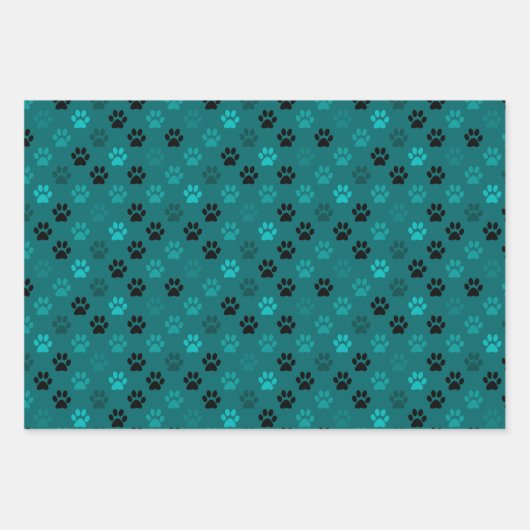 Purfect Pet Paw Prints in grün blau Geschenkpapier Set (Vorderseite 2)