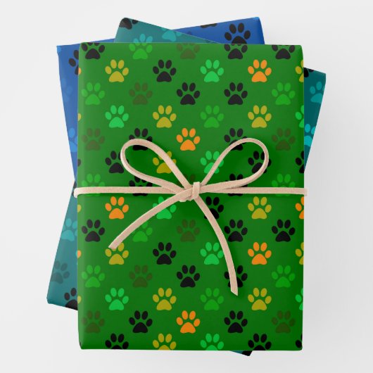 Purfect Pet Paw Prints in grün blau Geschenkpapier Set (Beispiel)