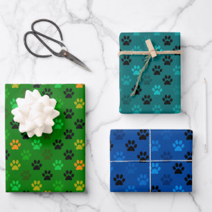 Purfect Pet Paw Prints in grün blau Geschenkpapier Set