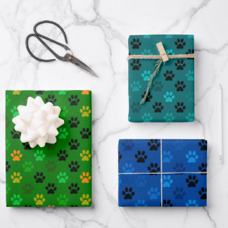 Purfect Pet Paw Prints in grün blau Geschenkpapier Set